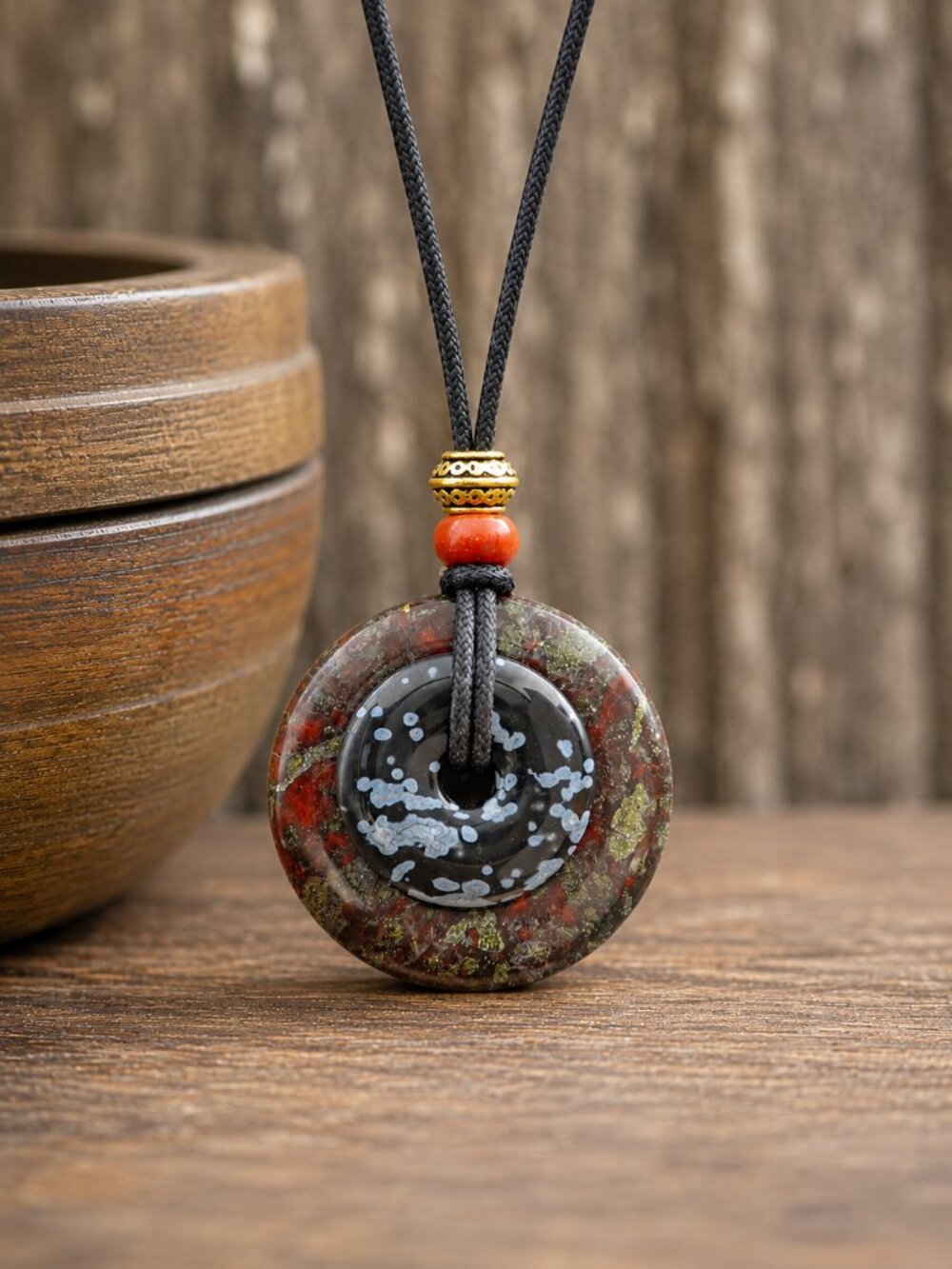 Dragon’s Blood Jasper & Snowflake Obsidian Necklace | Handmade